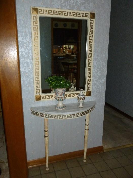 Greek Key Design marble-top 1/2 table w/matching mirror