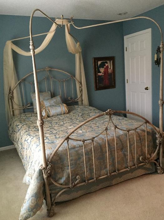 Iron Filigree "Princess" Queen Bed Frame w/Removable Canopy Top, Temper-Pedic Medic-Coil Mattress Box Spring Set