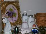 Lladro, Painting by Local Omaha Artist D. Heller, Vintage Roman Salt/Pepper, Longerberger Basket.