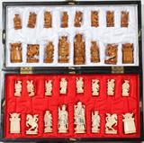 Lot #7, CHINESE CARVED IVORY CHESS SET, 32 PIECES & BOARD