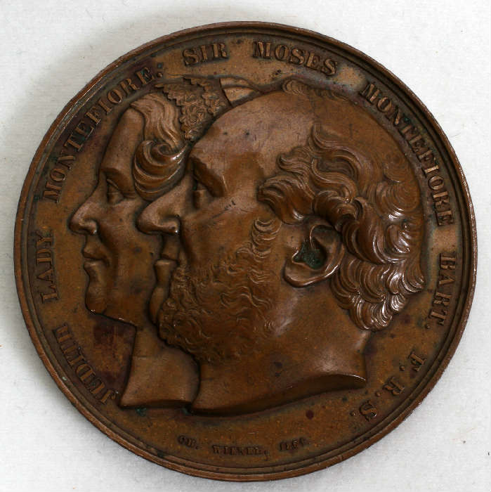Lot#24, JUDAICA. GREAT BRITAIN 1864 LADY AND SIR MOSES MONTEFIORE MEDAL, C1864, DIA 2 3/4"