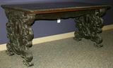 Lot #28, SPANISH ANTIQUE, CARVED WALNUT LIBRARY TABLE, 1900, H 30", W 60", D 33"