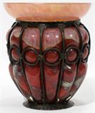 Lot #1002, SCHNEIDER, FRENCH ART GLASS & METAL VASE, H 7", DIA 6"