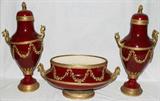 Lot #1008, SEVRES BRONZE MOUNTED CENTERPIECE GARNITURE, THREE PIECES, H 7"-18",  SIGNED M. P. SEVRES
