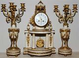 Lot #1007, FRENCH BRONZE & MARBLE CLOCK GARNITURE, THREE PIECES, H 20"