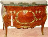 Lot #1043, LOUIS XV STYLE FRUITWOOD COMMODE WITH MARBLE TOP, H 33", W 50", D 20 3/4"