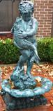 Lot #1045, PATINATED BRONZE GARDEN FOUNTAIN, H 55", W 27", BOY WITH FISH