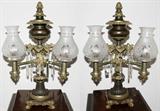 Lot #1022, DOUBLE ARGAND BANQUET LAMPS, PAIR, C. 1825, H 24 1/2", W 15"