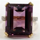 Lot #1119, 14KT YELLOW GOLD, 20.00CT AMETHYST & DIAMOND RING