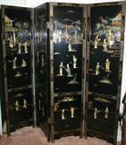 Lot #1187, JAPANESE LACQUER & HARDSTONE FOUR PANEL SCREEN, H 72", W 18" (EACH)