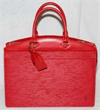 Lot #1408, LOUIS VUITTON RED EPI LEATHER HANDBAG, W 14"