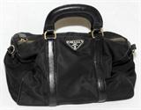 Lot #1411, PRADA BLACK NYLON HANDBAG, W 12"
