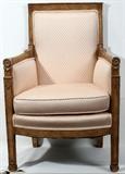 Lot #1505, FRENCH EMPIRE STYLE DISTRESSED WOOD ARMCHAIR