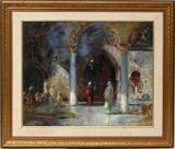 Lot #2002, DOUGLAS ARTHUR TEED (AMERICAN 1864-1929), ORIENTALIST OIL ON CANVAS, 1922, 18" X 22", MOSQUE SCENE