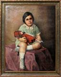 Lot #2012, ISAAC RADER, OIL ON CANVAS, 1930, 28 1/2" X 36", GIRL WITH DOLL