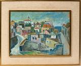Lot #2014, JACOB [YAACOV] EISENSCHER [ISRAELI 1896 - 80], OIL ON PAPER, 13 1/2" X 18 1/2", CITY