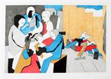 Lot #2022, JACOB LAWRENCE (AM., 1917-2000), COLOR SCREENPRINT, 1996, 11" X 18", 'FIVE BUILDERS WITH TOOLBOX'
