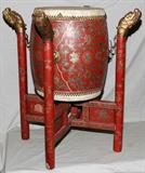 Lot #2146, CHINESE WOOD AND HIDE FLOOR STYLE DRUM, H 30", W 20", L 20"