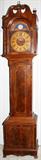 Lot #2158, ANTIQUE MAHOGANY GRANDFATHER CLOCK WITH SATINWOOD STRING INLAY, H 99", L 21", D 11"