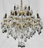 Lot #2225, ATTRIBUTED TO JAMES MODER CRYSTAL & GLASS CHANDELIER WITH HANGING PRISMS, H 28", DIA 28"
