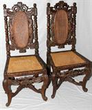 Lot #2363, WILLIAM & MARY STYLE CARVED WALNUT SIDE CHAIRS, PAIR, H 46"