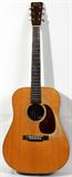 Lot #1, VINTAGE 1937 MARTIN, D-28, ACOUSTIC GUITAR,  SERIAL #65574, 14 FRET, 1937, having 14 frets mounted on a mother-of- pearl snowflake inlay fret board; solid peghead with original Grover tuning keys and gilt inscription: "C.F. Martin Co. 1833" across top; ivory imbedded herringbone accents on an Adirondack spruce top with "comma shape" pickguard; Brazilian rosewood back and sides with "zipper" back stripe and ivroid body binding; ivory string pegs and bridge. This guitar was purchased by the consigners father in 1942.