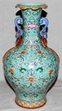 Lot #10, CHINESE FAMILLE ROSE PORCELAIN DOUBLE HANDLED VASE, H 13", DIA 7"