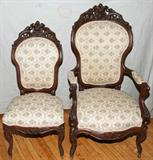 Lot #128, VICTORIAN HAND CARVED WOOD PARLOR CHAIRS, TWO