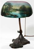 Lot #1011, HANDEL REVERSE-PAINTED DESK LAMP, SIGNED, H 13.5"