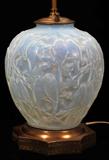 Lot #1012, LALIQUE 'PERRUCHES' CLEAR & FROSTED VASE, C. 1919, H 11", MOUNTED AS A LAMP-28" OVERALL