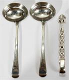 Lot #1068, GEORGE III STERLING LADLES (2) & SUGAR TONGS, L 7"