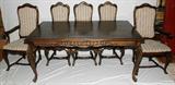 Lot #1107, COUNTRY FRENCH STYLE PARQUET DINING SET, SEVEN PIECES: TABLE & SIX CHAIRS, (TABLE OPENS TO 106")