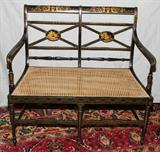 Lot #1104, PAINT-DECORATED & CANE SETTEE, REGENCY STYLE, H 36", L 39"