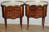 Lot #1106, FRENCH STYLE KIDNEY SHAPE COMMODES, C. 1950, PAIR, H 28", W 24"