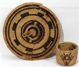 Lot #1383, NATIVE AMERICAN INDIAN WOVEN BASKET & FLAT COVER, DIA 5 1/2" & 14 1/2"