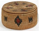 Lot #1397, AMERICAN INDIAN WOVEN BOX, C. 1900, DIA 3"