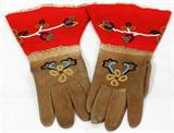 Lot #1398, AMERICAN INDIAN DEER HIDE & TRADE CLOTH GLOVES, PAIR, L 13"