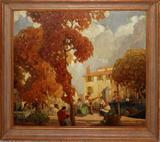 Lot# 2042, FREDERIC M. GRANT (AMERICAN, 1886-1959), OIL ON CANVAS, 31" X 33", VILLAGE SQUARE
