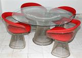 Lot#2199, WARREN PLATNER FOR KNOLL DINING TABLE & CHAIRS (4), H 27 1/2", DIA 53"
