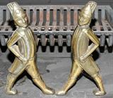 Lot#2318, ANTIQUE CAST IRON WITH BRASS WASH ANDIRONS, PAIR, H 16 1/2", W 8"