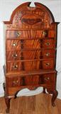 lot #7 QUEEN ANN STYLE, HIGH BOY CHEST OF DRAWERS, H 83", W 38", D 19"