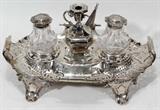 lot #13 VICTORIAN STERLING INK STAND, HENRY WILKINSON & CO., SHEFFIELD, 1852-53, H 6", L 11", D 7"