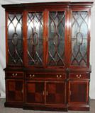 lot #10 PENNSYLVANIA HOUSE MAHOGANY CHINA CABINET/HUTCH, H 82", L 70", D 18"