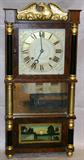 lot #37 JOSEPH IVES, 'TRIPLE DECK' MAHOGANY VENEER, MANTLE CLOCK, C1820, H 37", W 17", D 6"