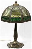 lot #49 AMERICAN SLAG GLASS & METAL TABLE LAMP, H 21", DIA 13"