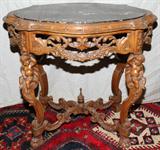 lot # 112 CARVED WALNUT BLACK MARBLE TOP TABLE, H 31", W 22", L 33"