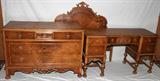 lot #114 CARVED WALNUT BEDROOM SET, ENGLISH STYLE, C. 1930-1950, SIX PIECES