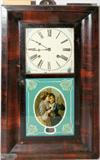 lot #146 WATERBURY CLOCK CO. ROSEWOOD & EGLOMISE CLOCK, H 26", L 15"