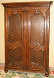 lot #240 COUNTRY FRENCH STYLE WALNUT ARMOIRE, C. 1970, H 91", W 65", D 19"