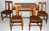 lot #241 ARTS & CRAFTS OAK REFECTORY TABLE, PLUS JACOBEAN STYLE SIDE CHAIRS (4), C. 1910
